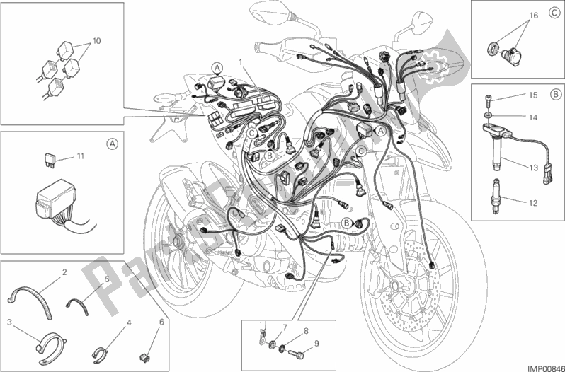Tutte le parti per il Cablaggio Elettrico del Ducati Hypermotard Hyperstrada USA 821 2013